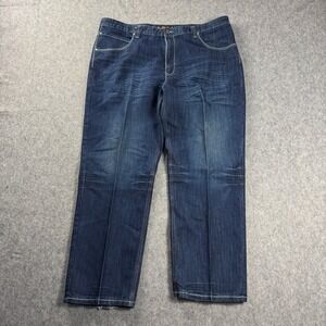Vintage Raw Blue Jeans Mens 44x32 Embroidered Baggy Wide Leg Y2K Flap Pocket
